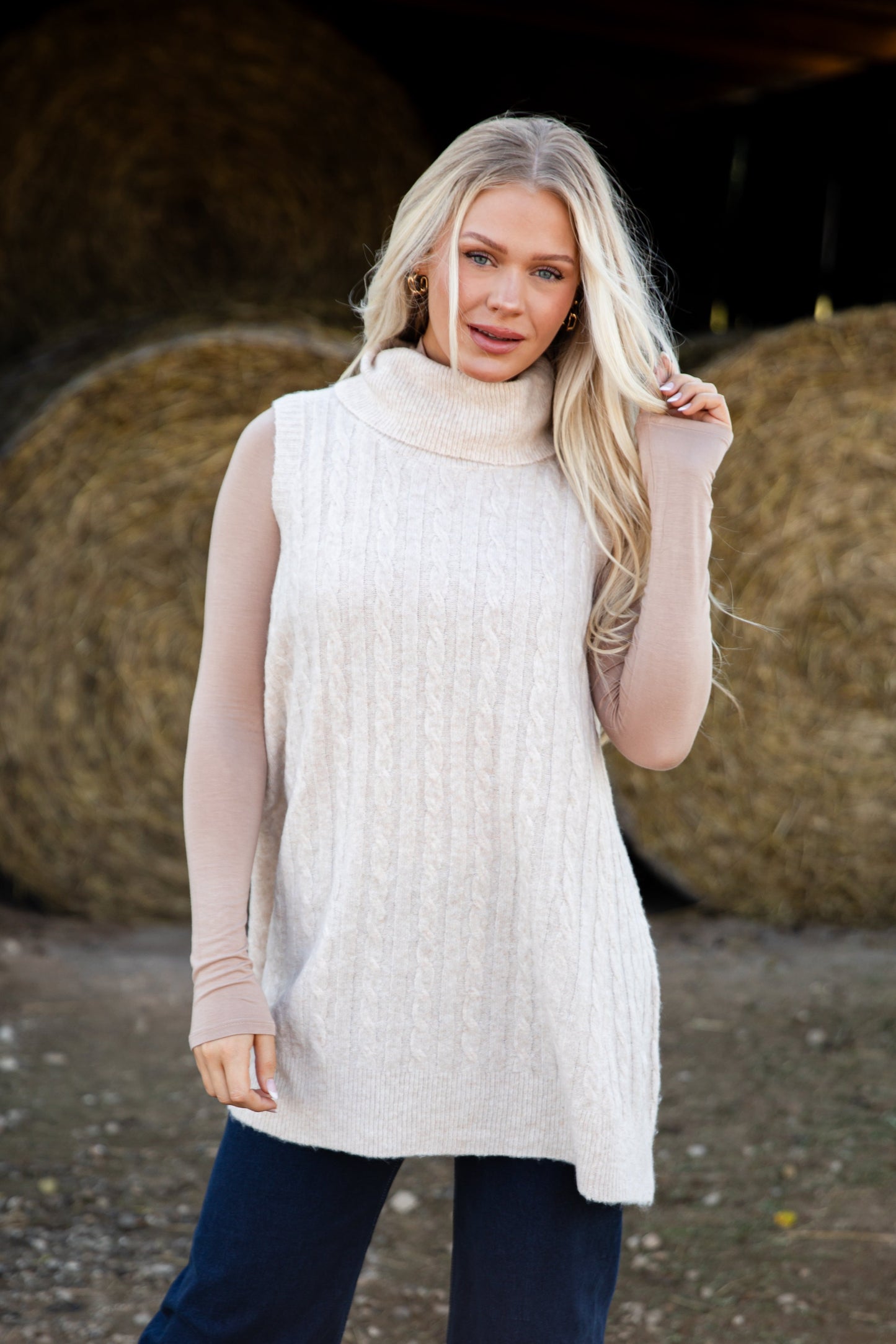 Time Well Spent Cable Knit Turtleneck Sweater Dress