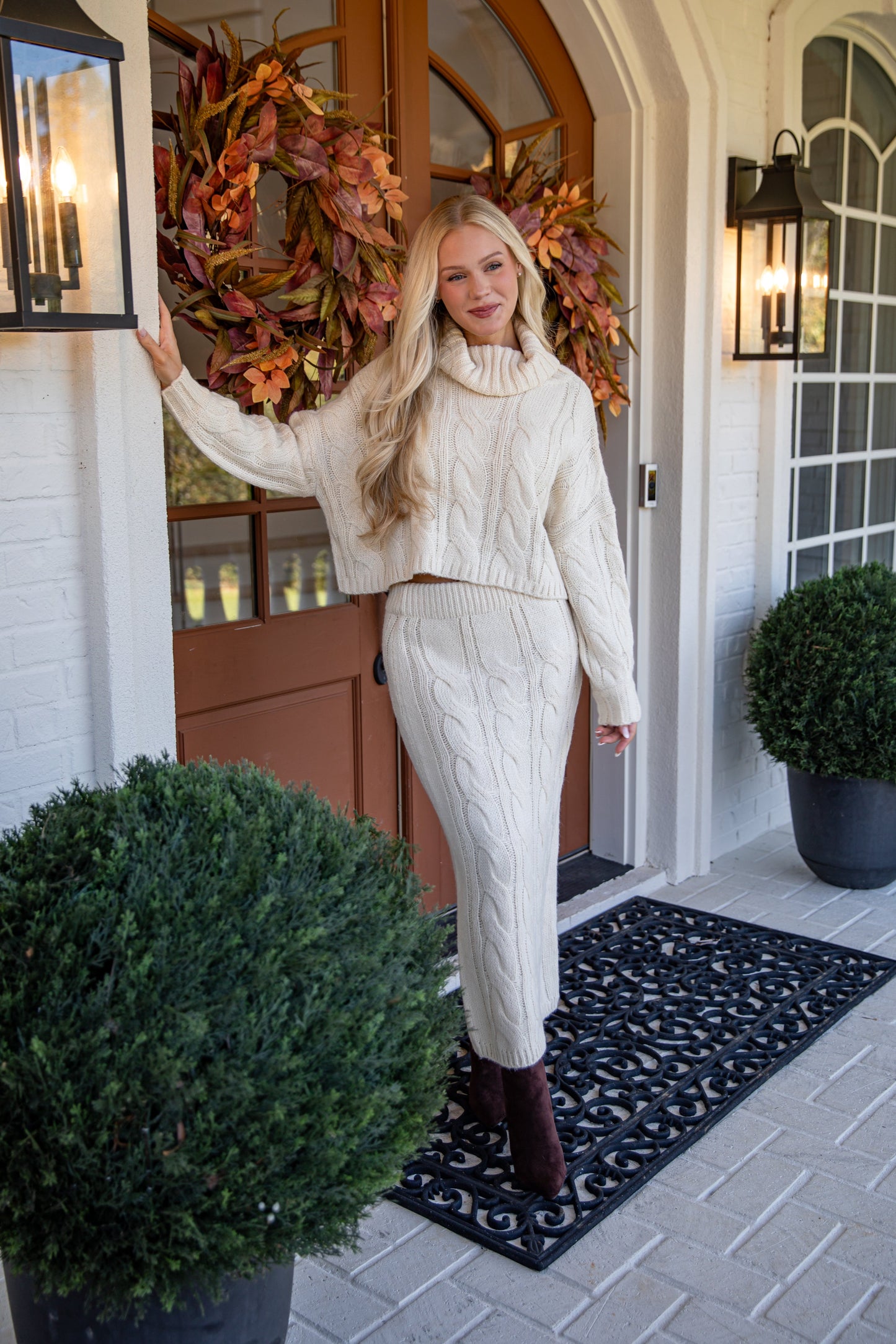 Cozy Appearance Cream Cable Knit Midi Skirt