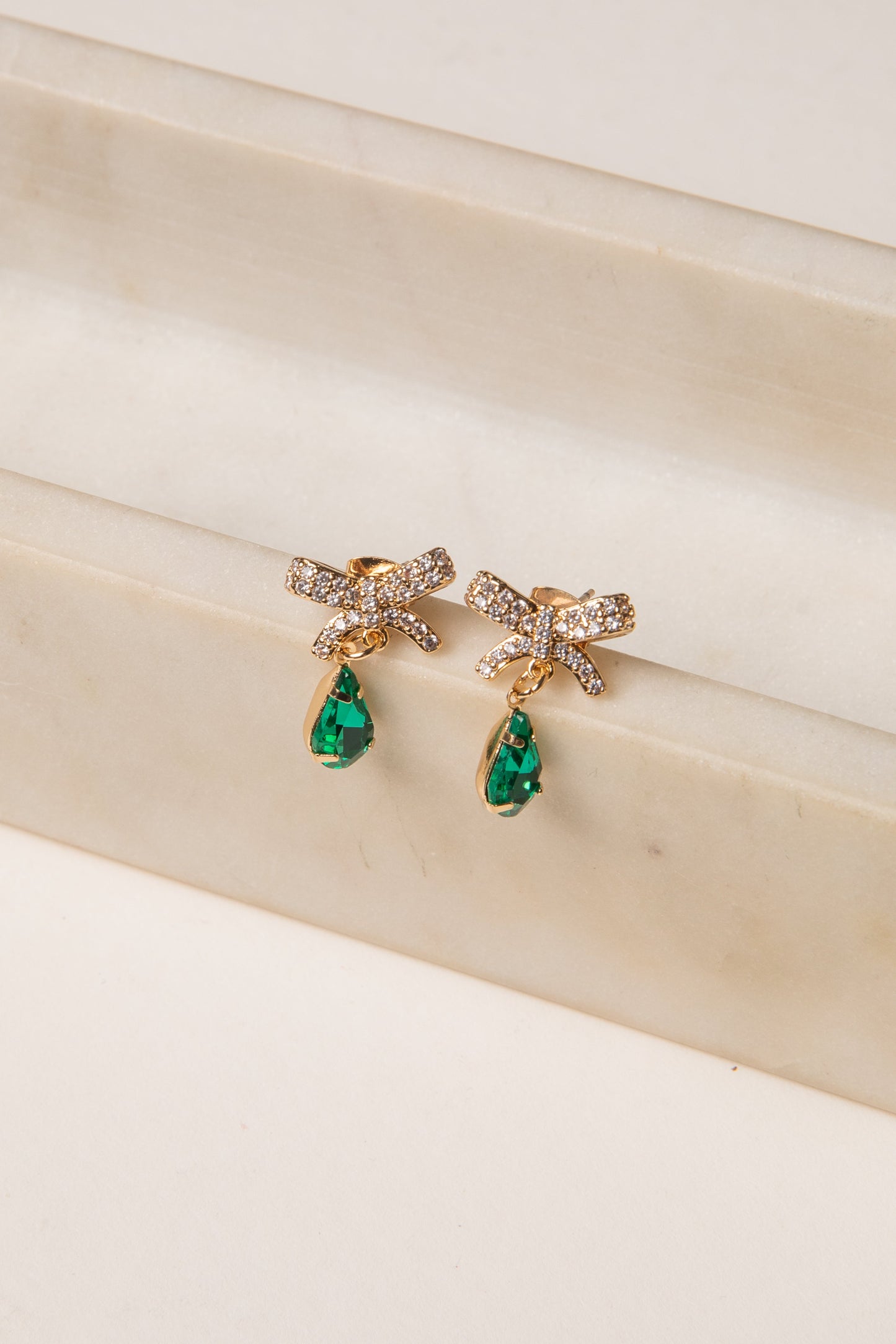 Kinsley Green Bow Gemstone Drop Earrings