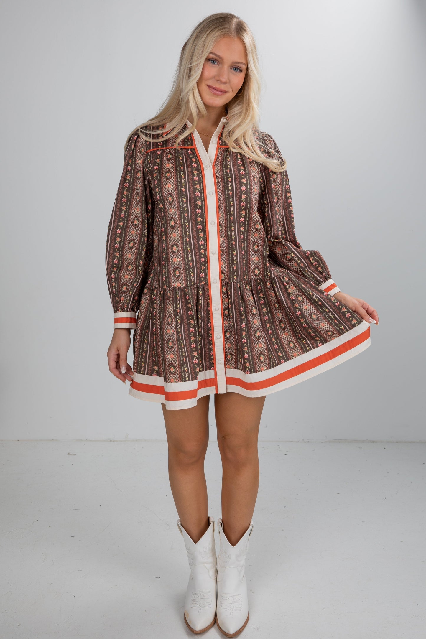 Festive Flair Olive Floral Mini Dress