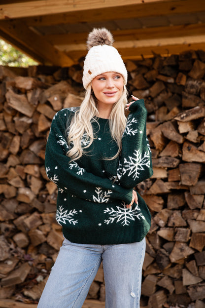 Let It Snow Hunter Green Snowflake Sweater