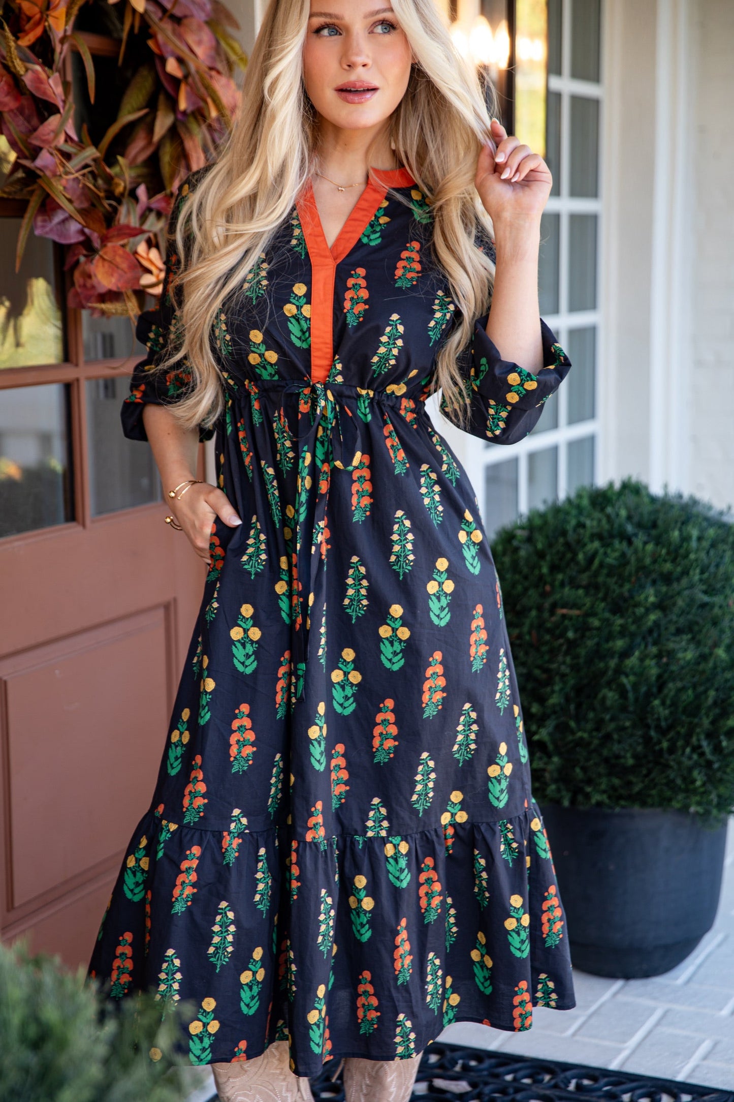 Keeping The Joy Black Floral Midi Dress
