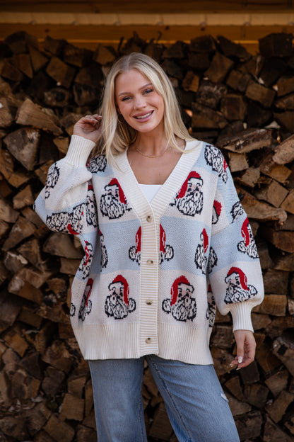 Santa's Coming To Town Light Blue Sweater Cardigan