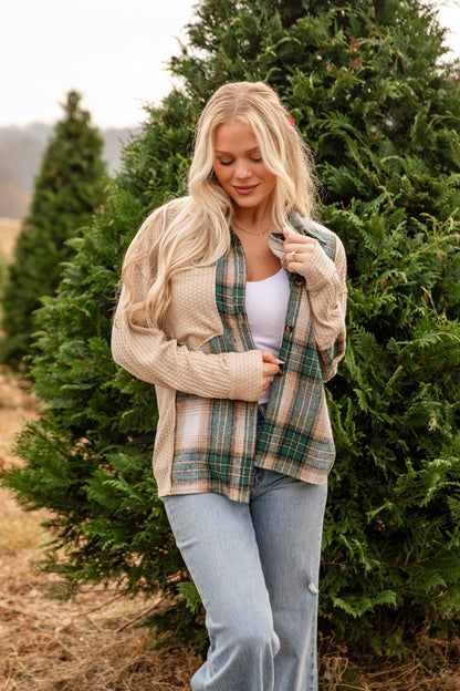 In A Dream Taupe Waffle Knit Contrast Flannel - DOORBUSTER