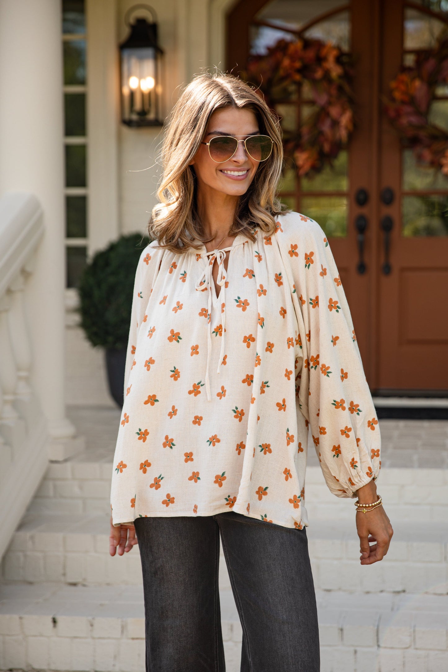 Living The Dream Natural Floral Blouse
