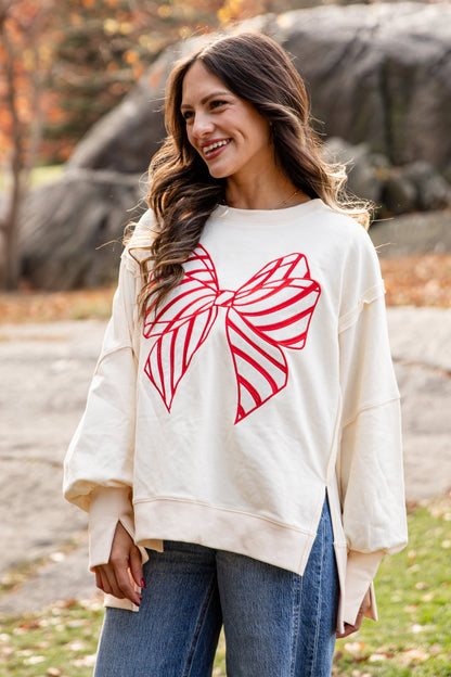 Ivory Peppermint Bow Pullover