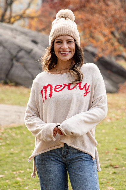 Beige Merry Sweater - DOORBUSTER