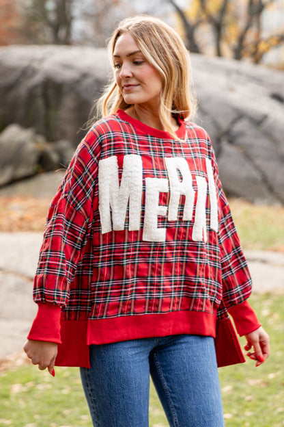 Red Plaid Merry Pullover