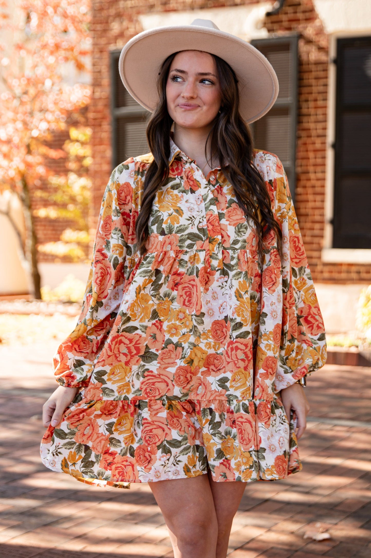 Out Of The Garden Orange Floral Mini Dress
