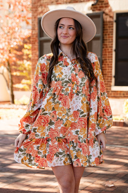 Out Of The Garden Orange Floral Mini Dress