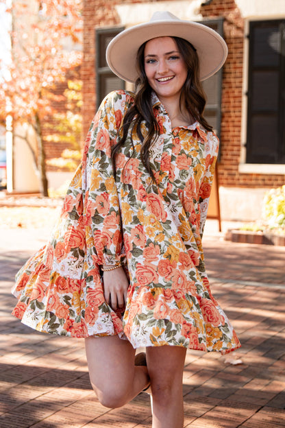 Out Of The Garden Orange Floral Mini Dress