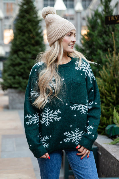 Let It Snow Hunter Green Snowflake Sweater