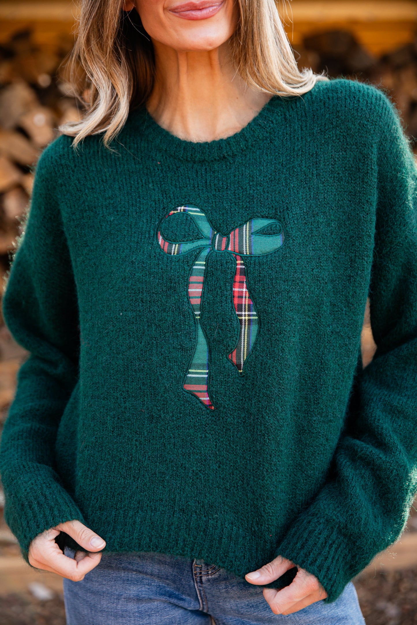 Tied With A Bow Hunter Green Sweater