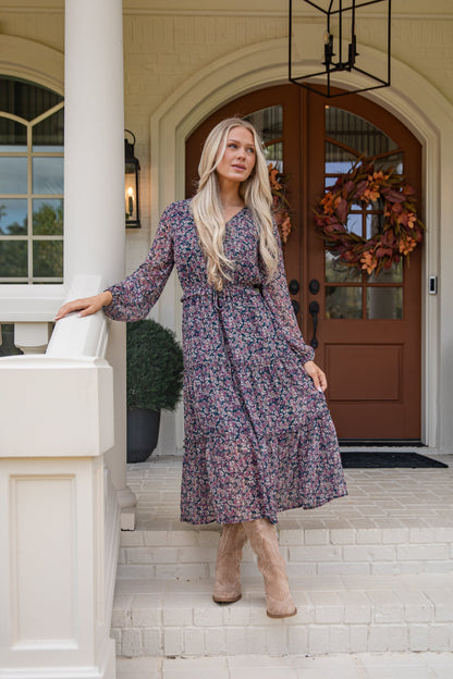 Giving You My Heart Teal Floral Midi Dress