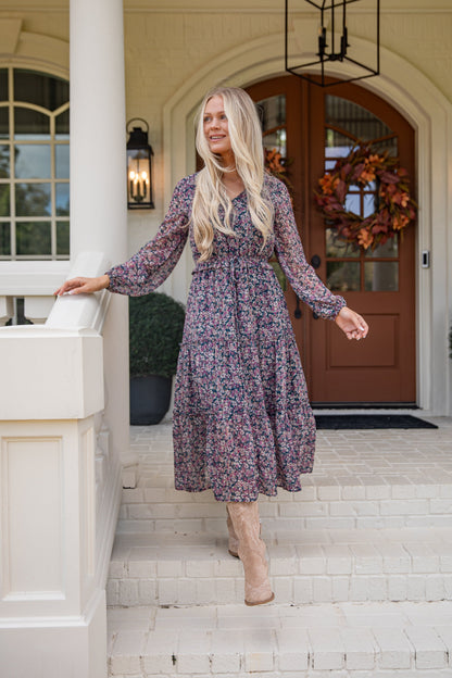 Giving You My Heart Teal Floral Midi Dress