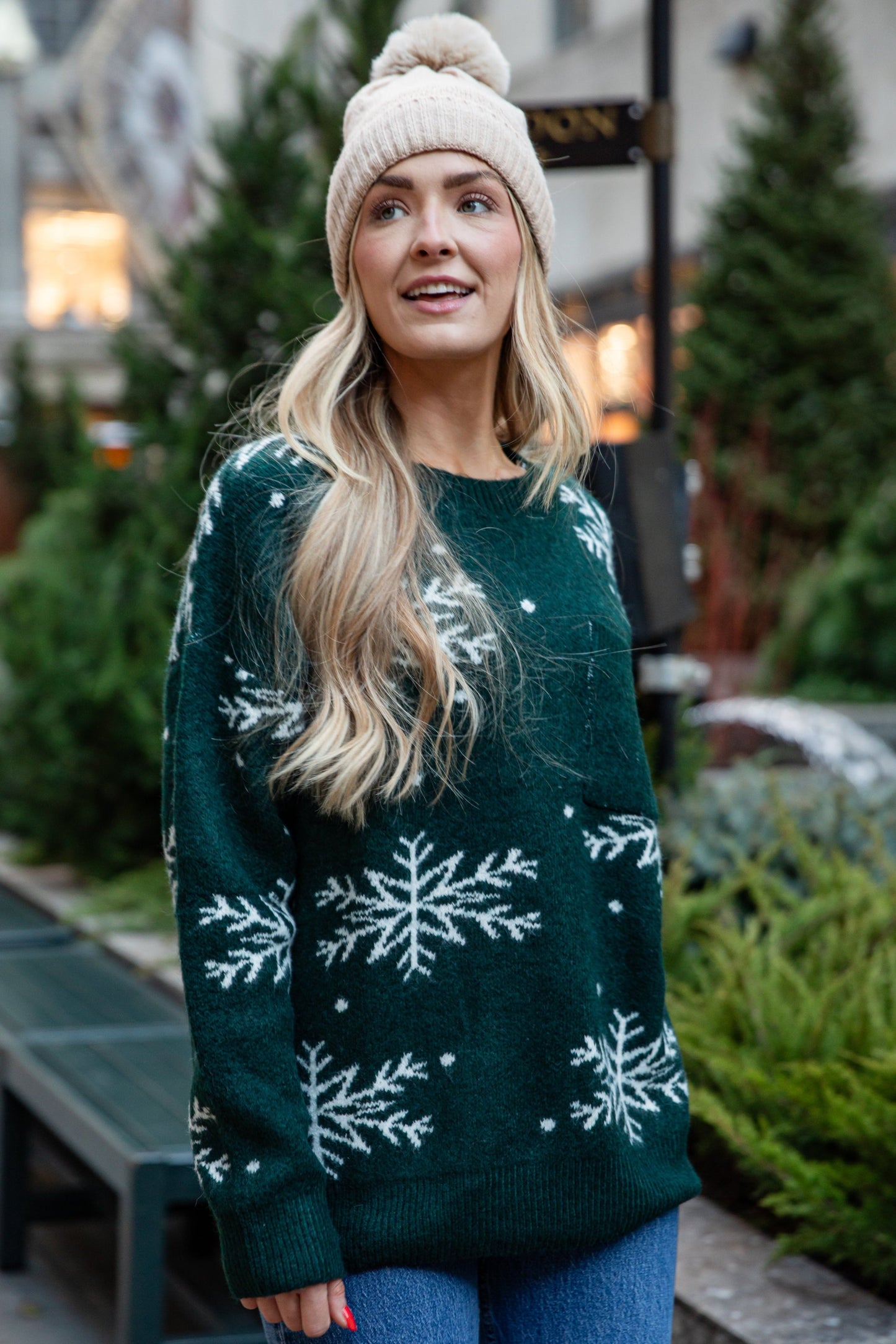 Let It Snow Hunter Green Snowflake Sweater