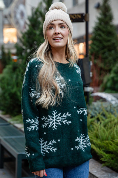 Let It Snow Hunter Green Snowflake Sweater