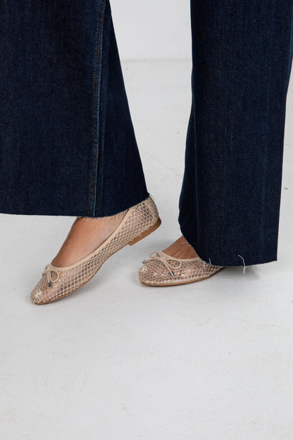 Had To Be There Nude Mesh Rhinestone Ballet Flats