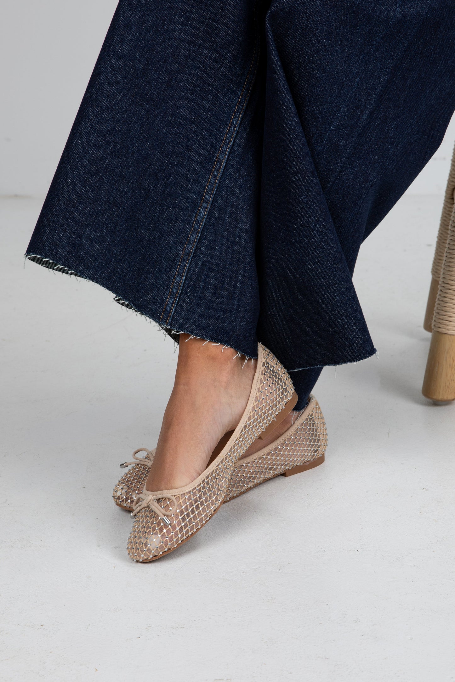 Had To Be There Nude Mesh Rhinestone Ballet Flats