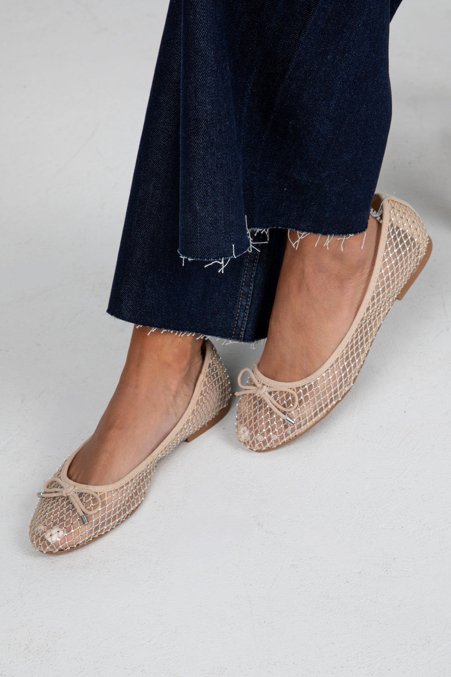 Had To Be There Nude Mesh Rhinestone Ballet Flats