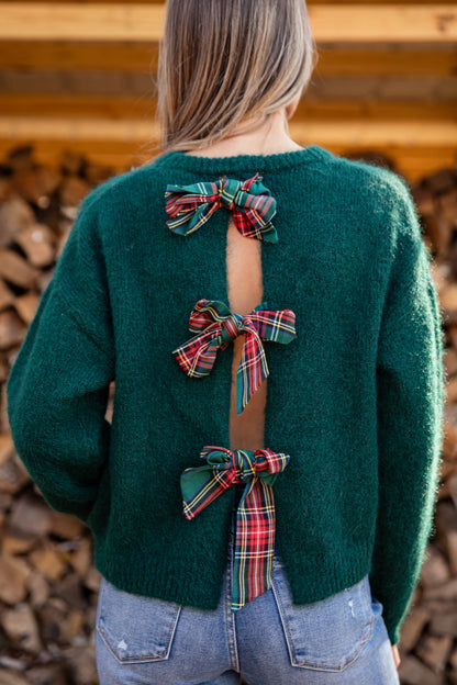 Tied With A Bow Hunter Green Sweater