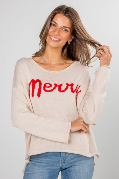 Beige Merry Sweater - DOORBUSTER