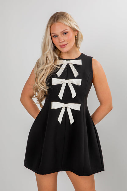 Enchanting Presence Black Bow Mini Dress