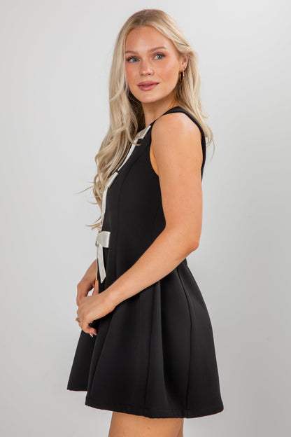 Enchanting Presence Black Bow Mini Dress