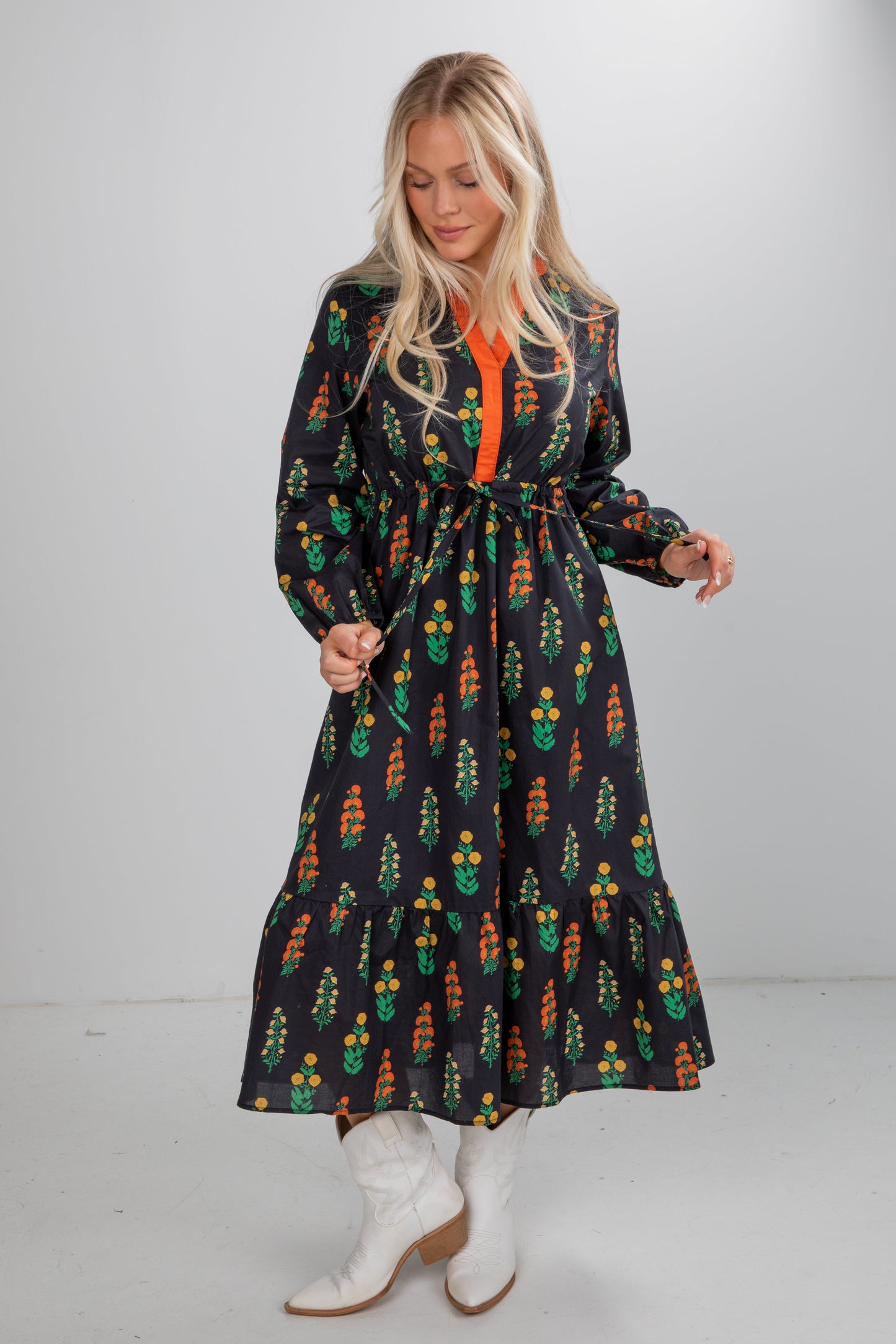 Keeping The Joy Black Floral Midi Dress