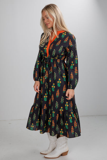Keeping The Joy Black Floral Midi Dress