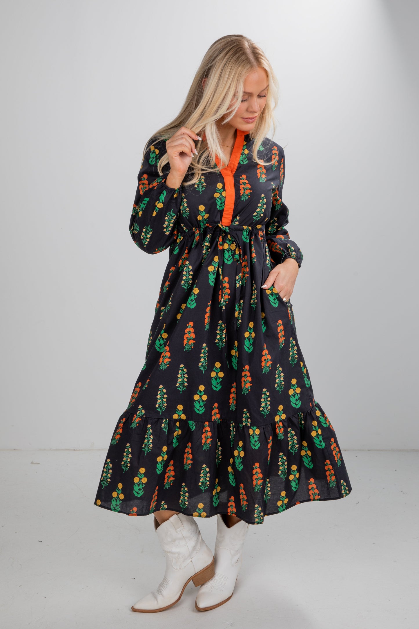 Keeping The Joy Black Floral Midi Dress