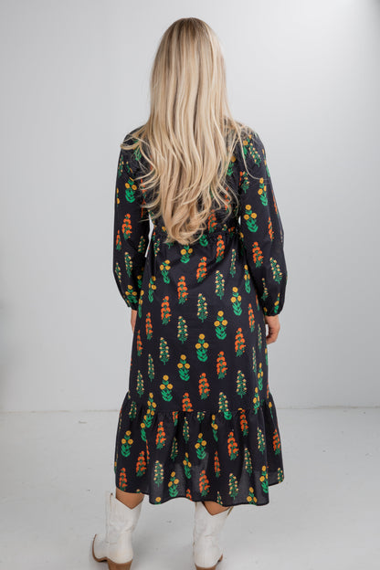 Keeping The Joy Black Floral Midi Dress