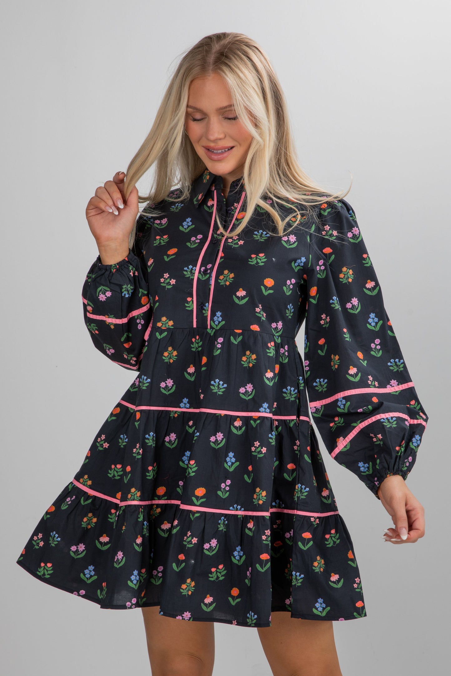 Meadow Mood Black Floral Mini Dress