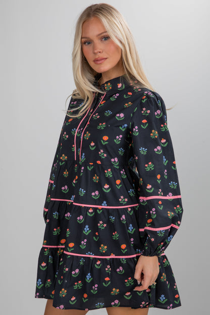 Meadow Mood Black Floral Mini Dress