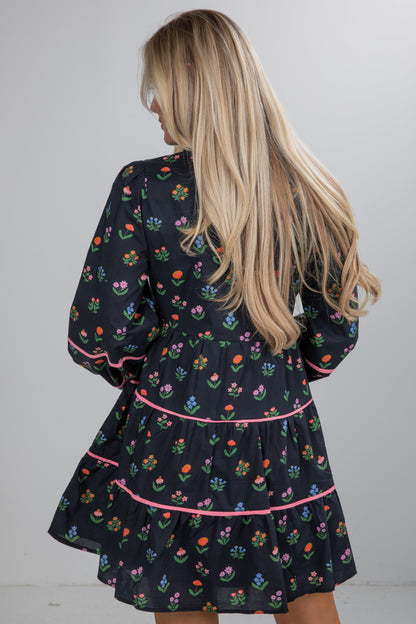 Meadow Mood Black Floral Mini Dress