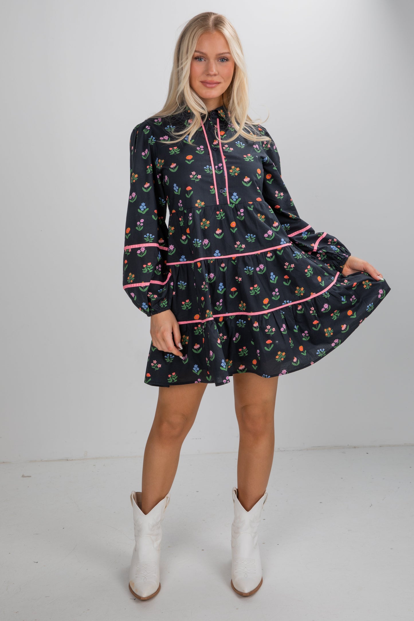 Meadow Mood Black Floral Mini Dress