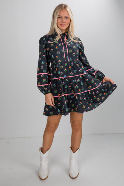 Meadow Mood Black Floral Mini Dress