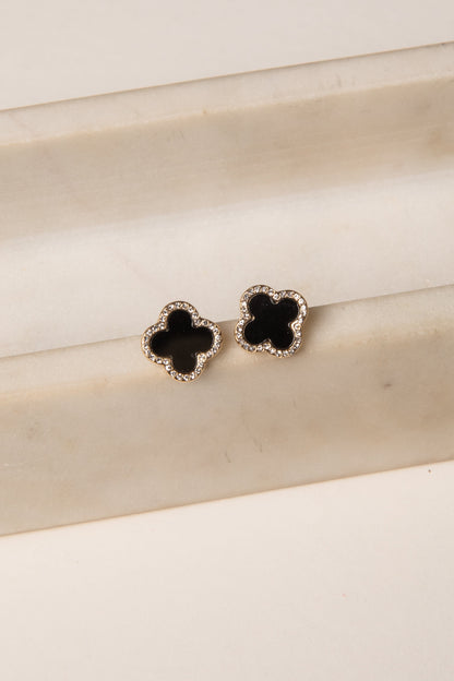 Eloise Black Quatrefoil Stud Earrings