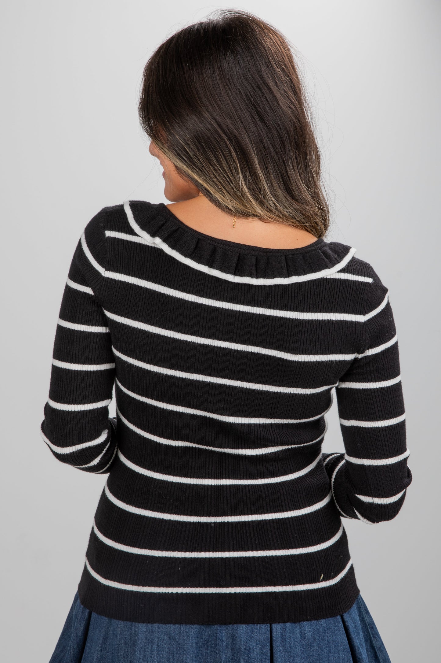 Perfected Comfort Black Striped Knit Top - DU DEAL