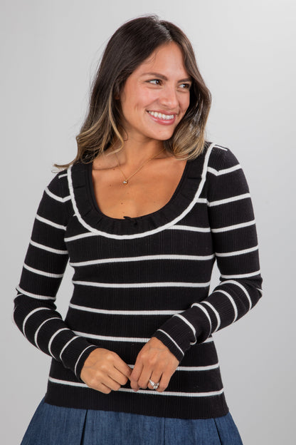 Perfected Comfort Black Striped Knit Top - DU DEAL