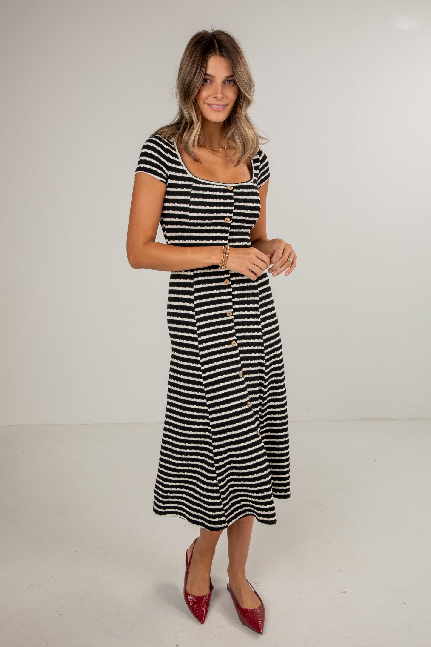 Strike An Attitude Black Striped Midi Dress - DU DEAL