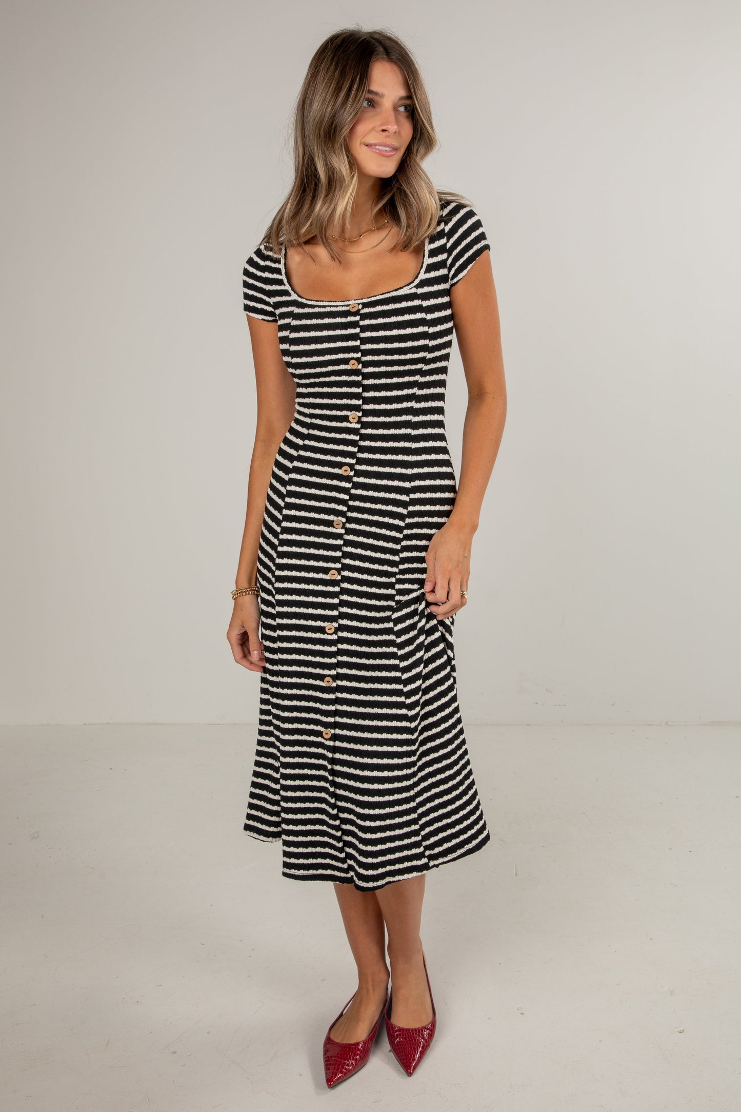 Strike An Attitude Black Striped Midi Dress - DU DEAL