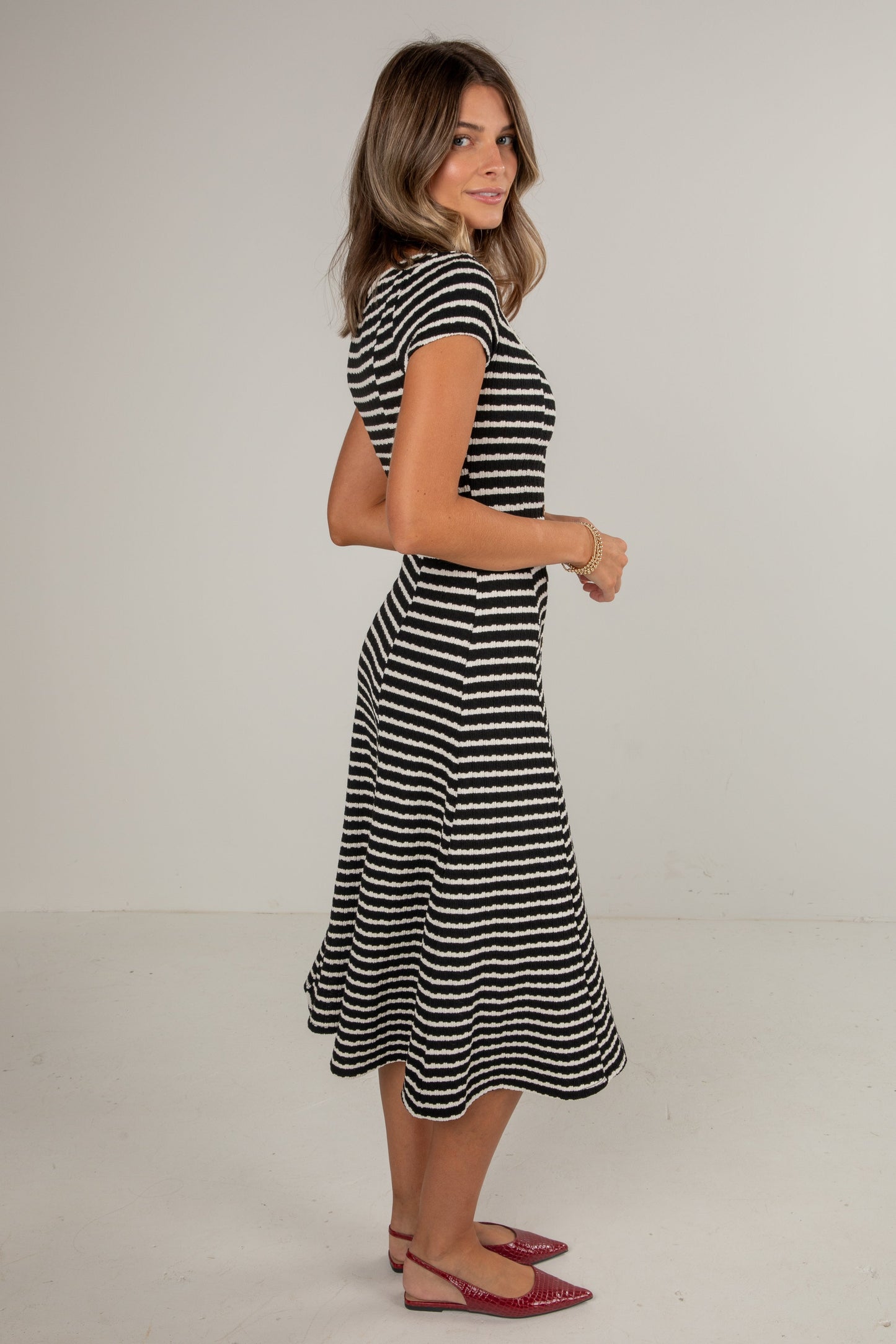 Strike An Attitude Black Striped Midi Dress - DU DEAL