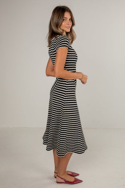 Strike An Attitude Black Striped Midi Dress - DU DEAL
