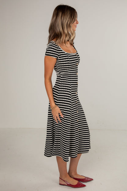 Strike An Attitude Black Striped Midi Dress - DU DEAL