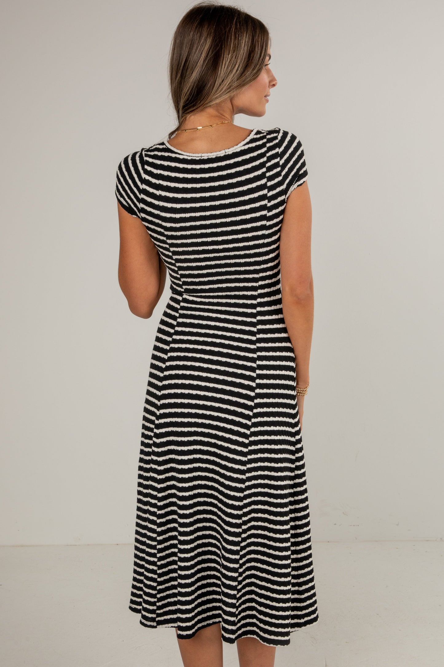 Strike An Attitude Black Striped Midi Dress - DU DEAL