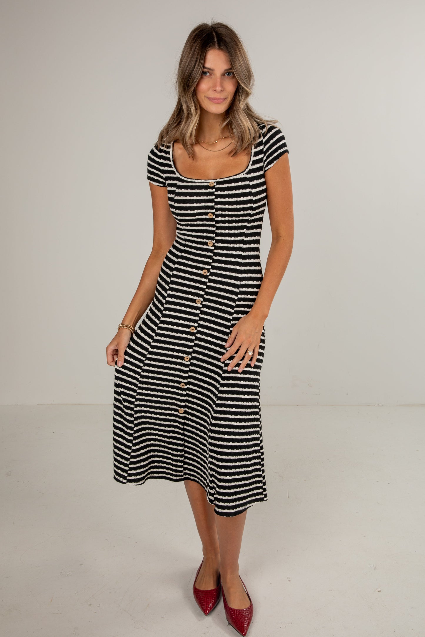 Strike An Attitude Black Striped Midi Dress - DU DEAL