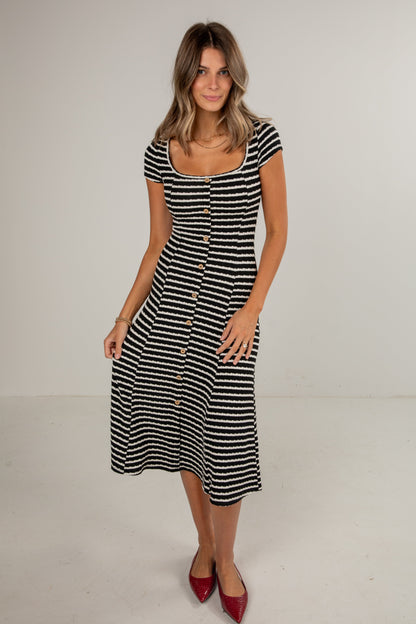Strike An Attitude Black Striped Midi Dress - DU DEAL