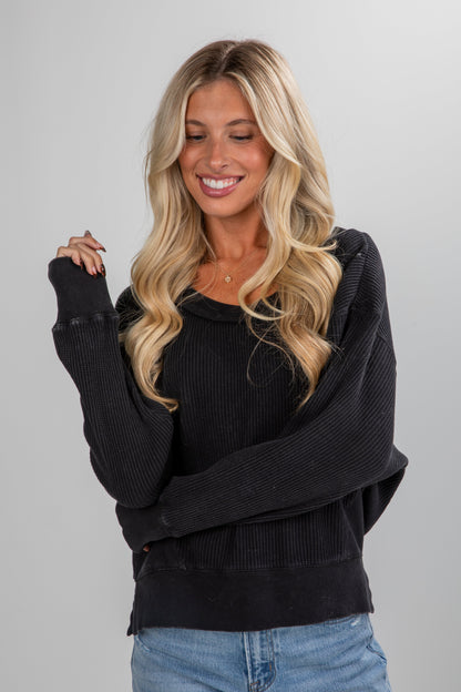 Cozy Forecast Waffle Knit Top - DU DEAL