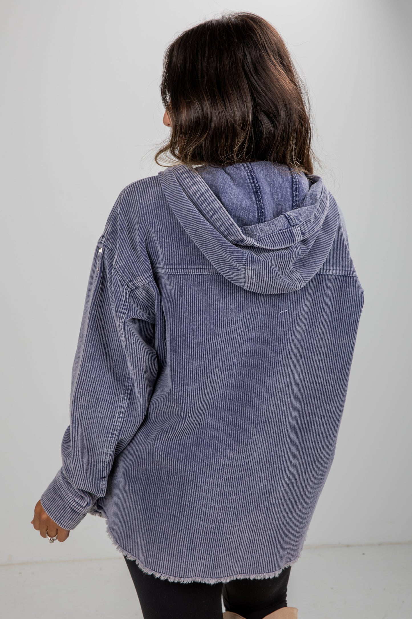 Cooler Than You Blue Corduroy Hooded Shacket - DU DEAL